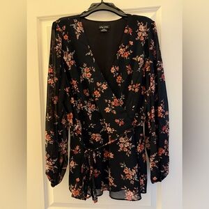 CityChic Faux Wrap Floral Top, Long Sleeve, Size 18
